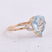 2.45 Ct Pear Natural Aquamarine 14K Gold Ring