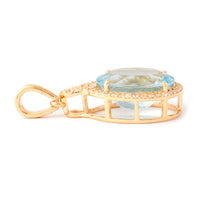3.15 Ct Oval Mixed Cut Natural Aquamarine 14K Gold Pendant