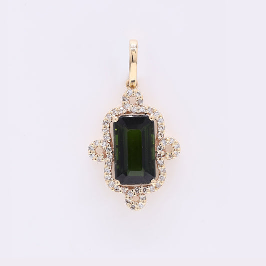 1.99 Ct Octagon Step Cut Natural Tourmaline 14K Gold Pendant