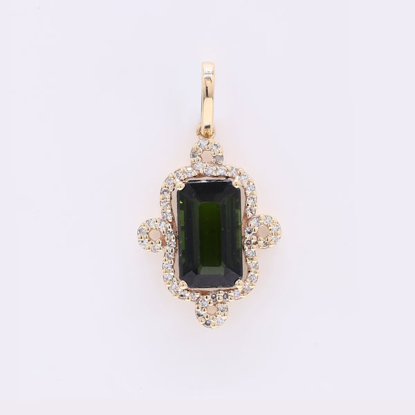 1.99 Ct Octagon Step Cut Natural Tourmaline 14K Gold Pendant