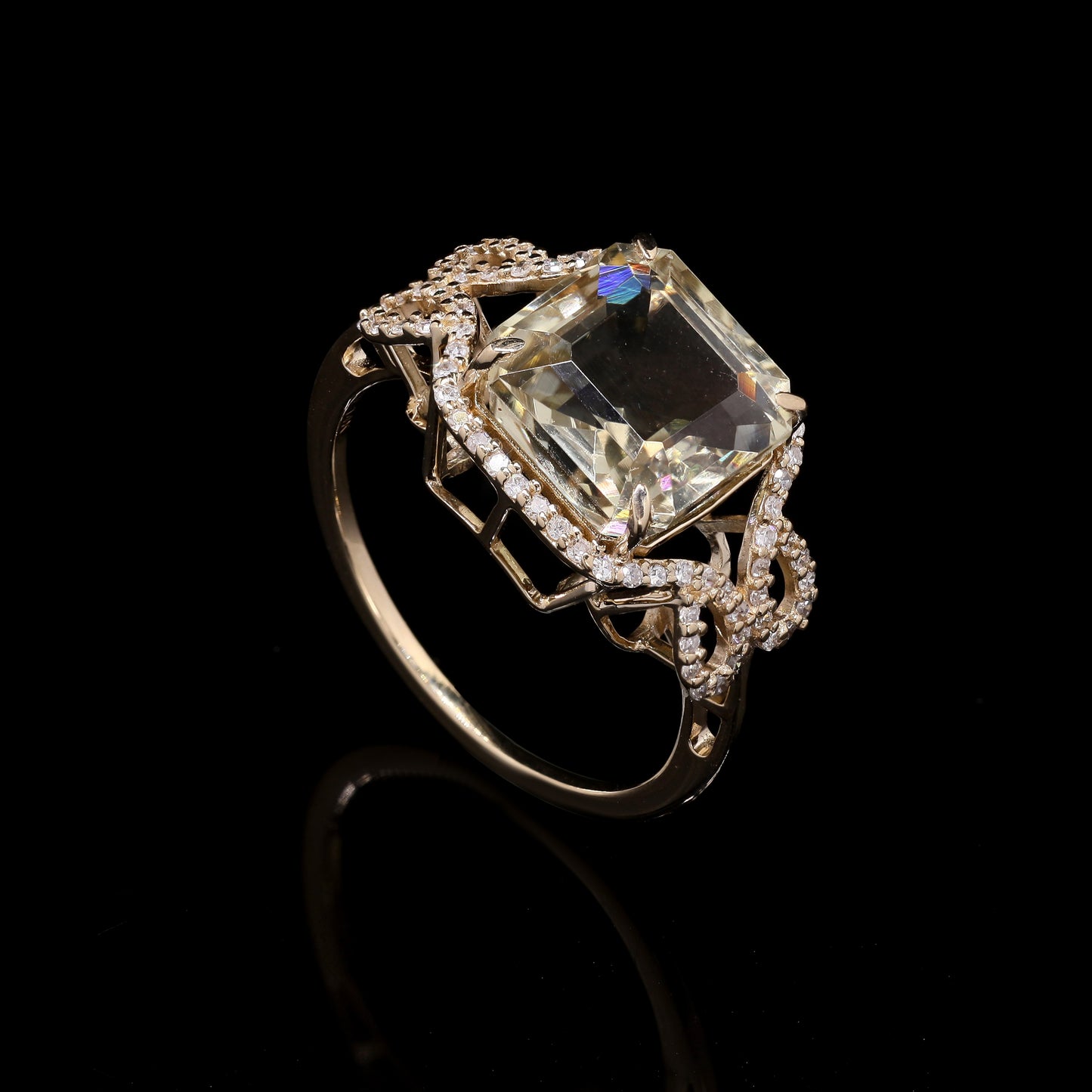 4.43 Ct Square Emerald Cut Natural Plagioclase Feldspar Sunstone 14K Gold Ring