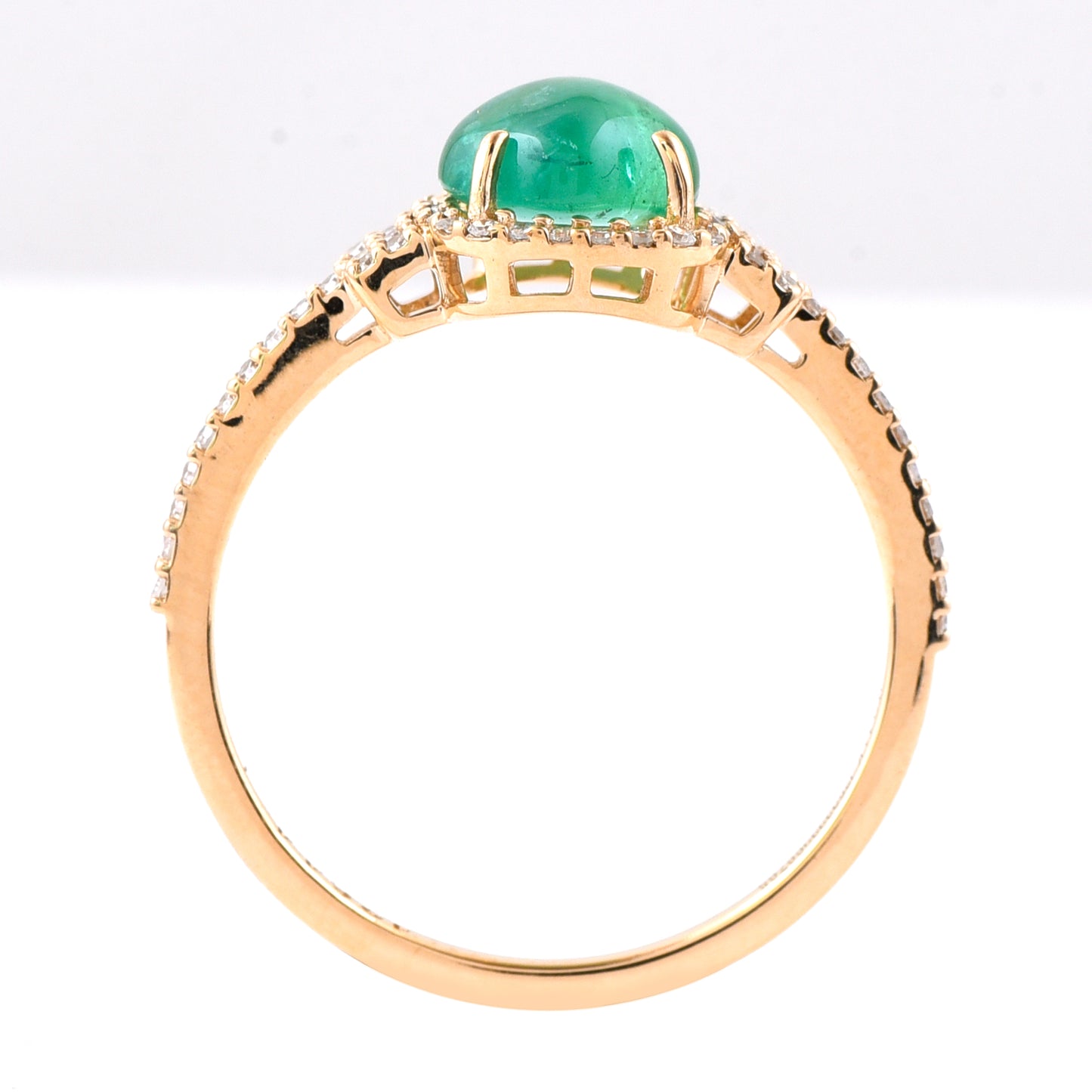 1.36 Ct Cushion Cabochon Natural Emerald 14K Gold Ring