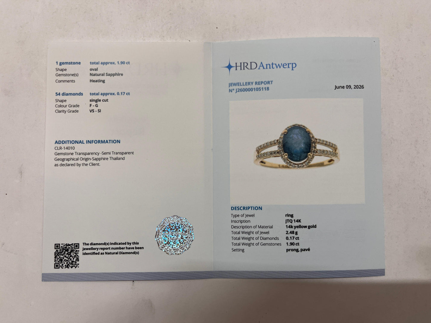 2.07 Ct Oval Mixed Cut Natural Sapphire 14K Gold Ring