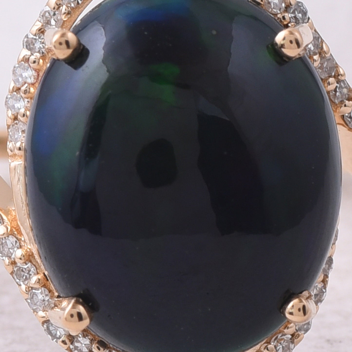 3.65 Ct Oval Cabochon Cut Natural Black Opal 14K Gold Ring