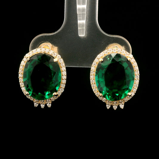 6.27 Ct Oval Mixed Cut Lab Grown Emerald 14K Gold Earrings