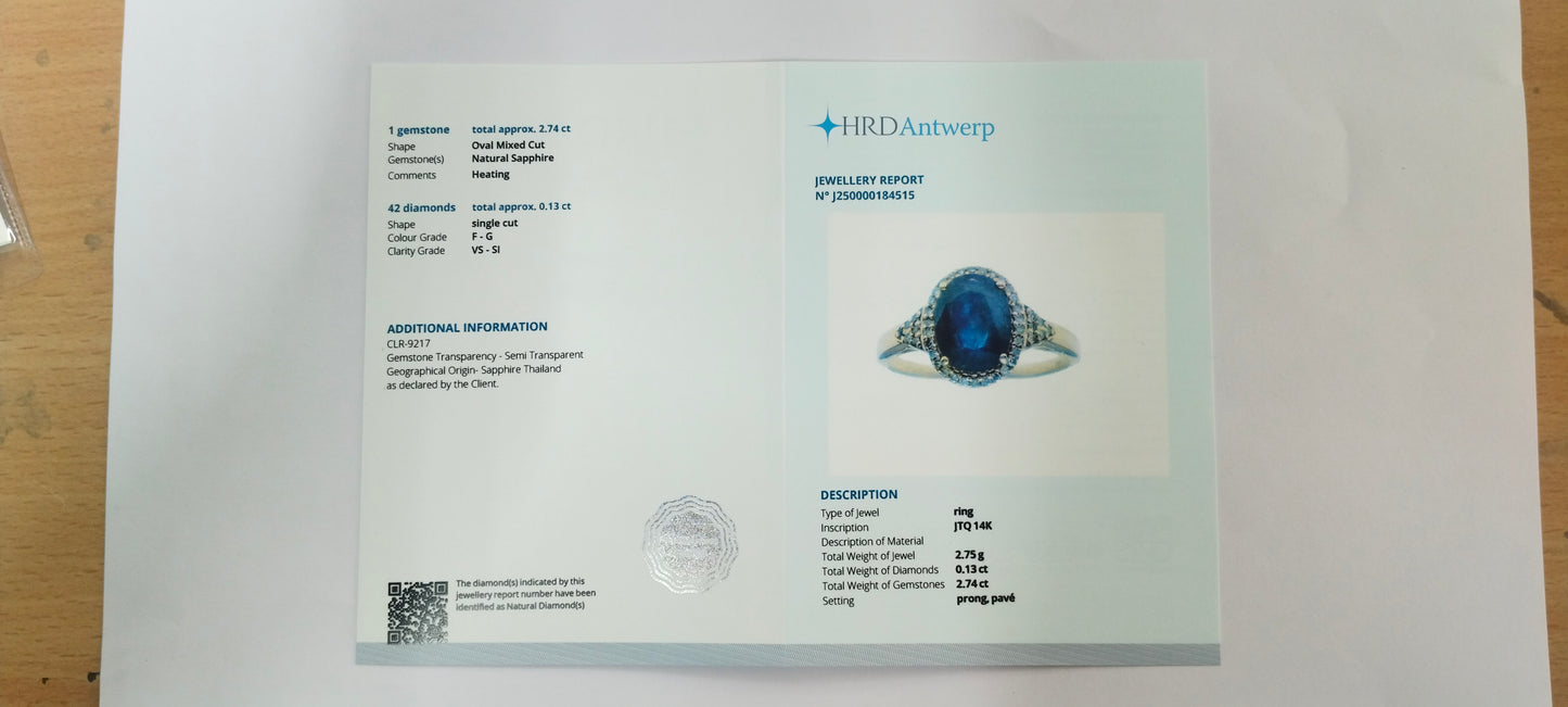 2.87 Ct Oval Mixed Cut Natural Sapphire 14K Gold Ring