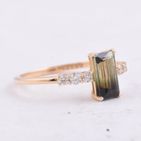 0.95 Ct Rectangle Step Cut Natural Tourmaline 14K Gold Ring