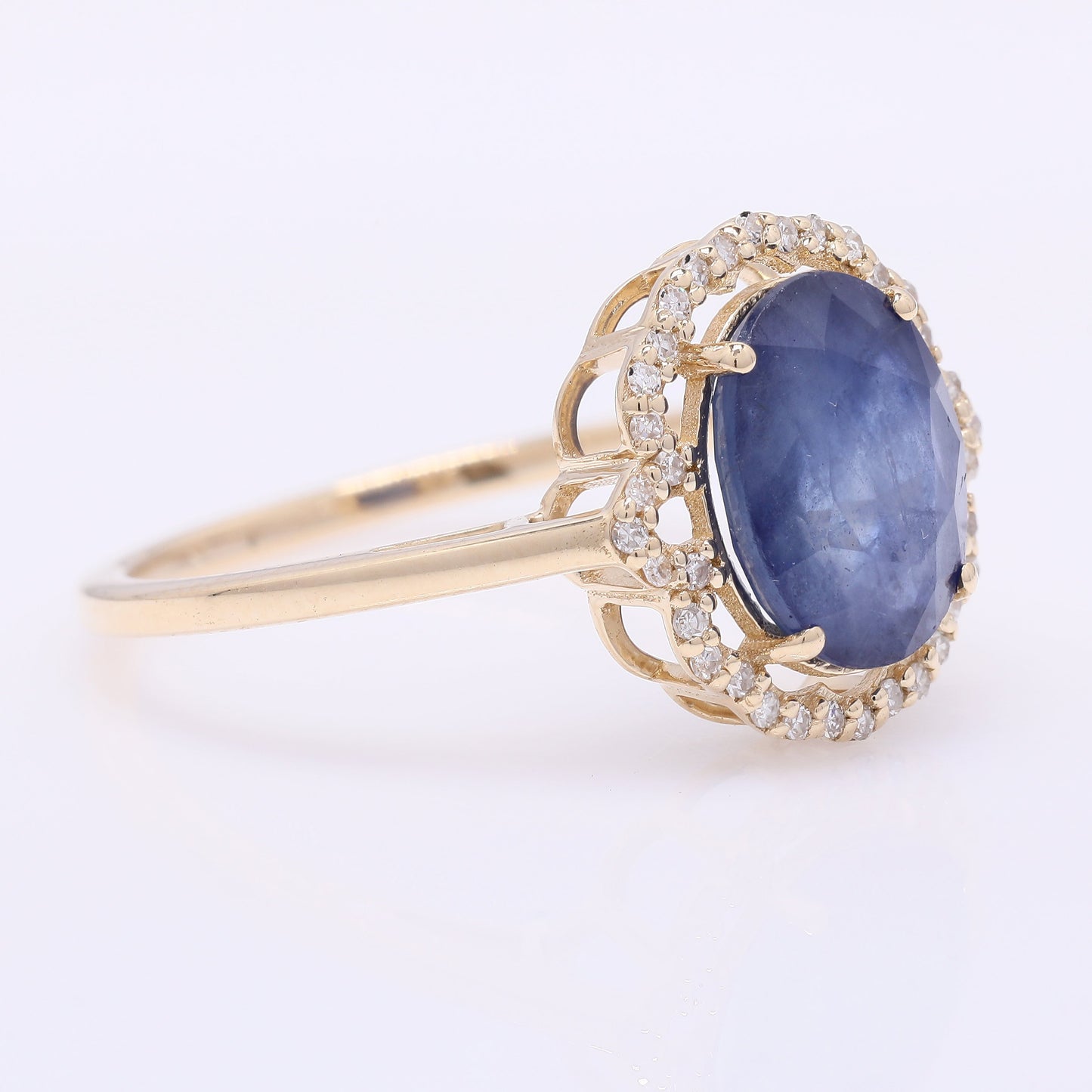 2.89 Ct Oval Mixed Cut Natural Sapphire 14K Gold Ring