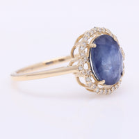 2.89 Ct Oval Mixed Cut Natural Sapphire 14K Gold Ring