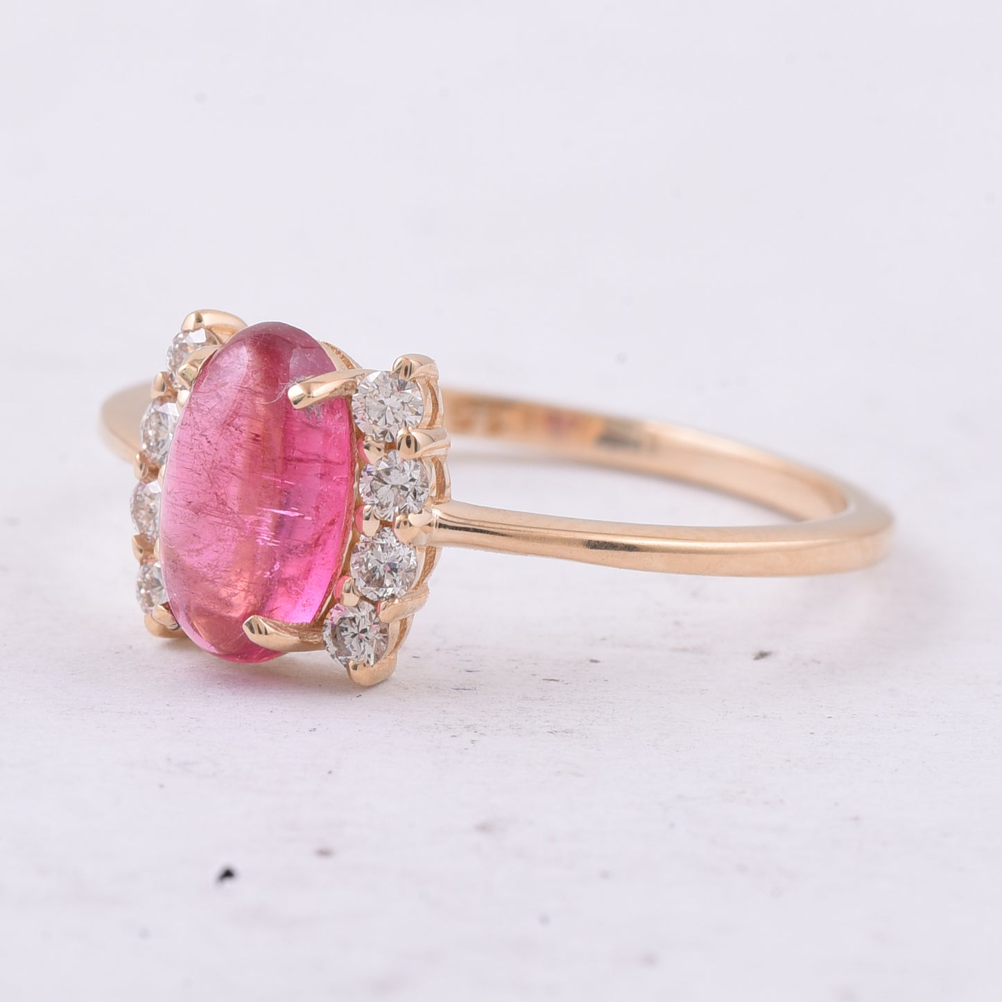1.22 Ct Oval Cabochon Cut Natural Pink Tourmaline 14K Gold Ring