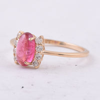 1.22 Ct Oval Cabochon Cut Natural Pink Tourmaline 14K Gold Ring