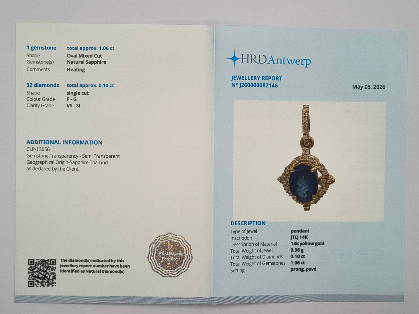 1.16 Ct Oval Mixed Cut Natural Sapphire 14K Gold Pendant