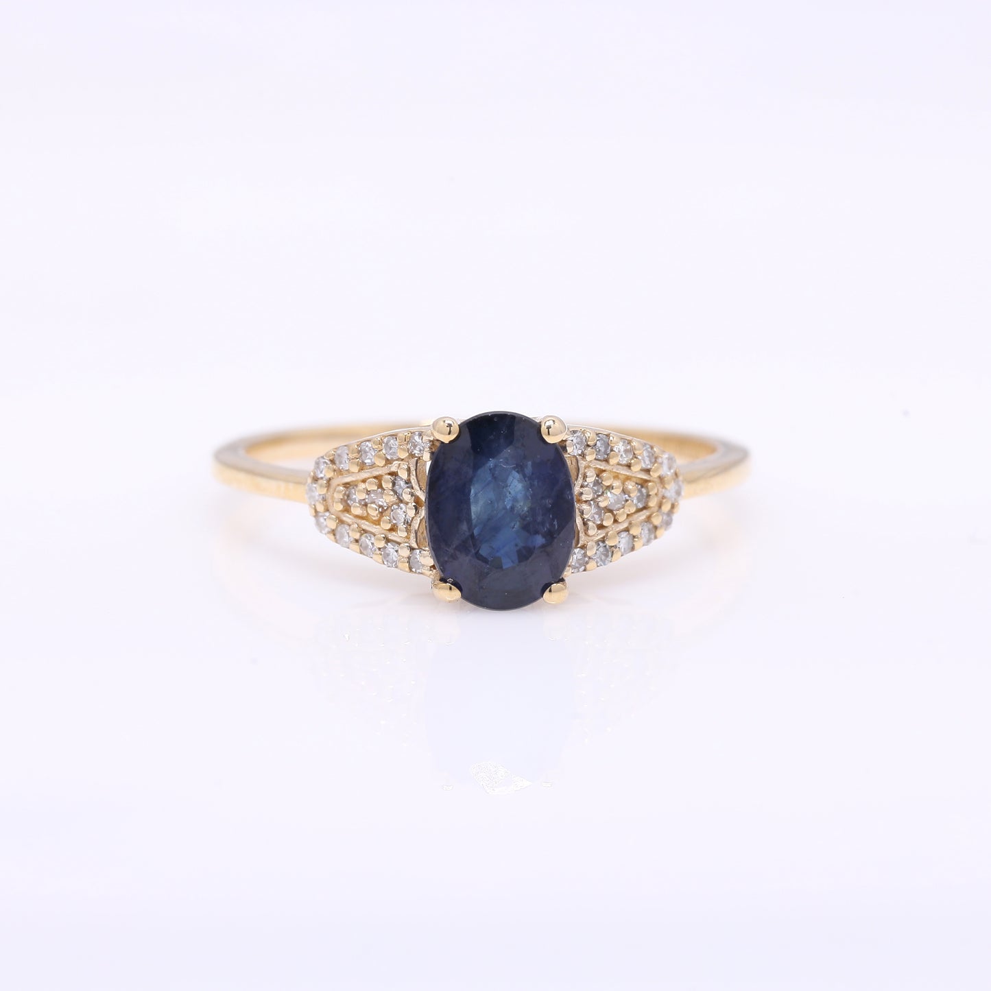 1.45 Ct Oval Mixed Cut Natural Sapphire 14K Gold Ring