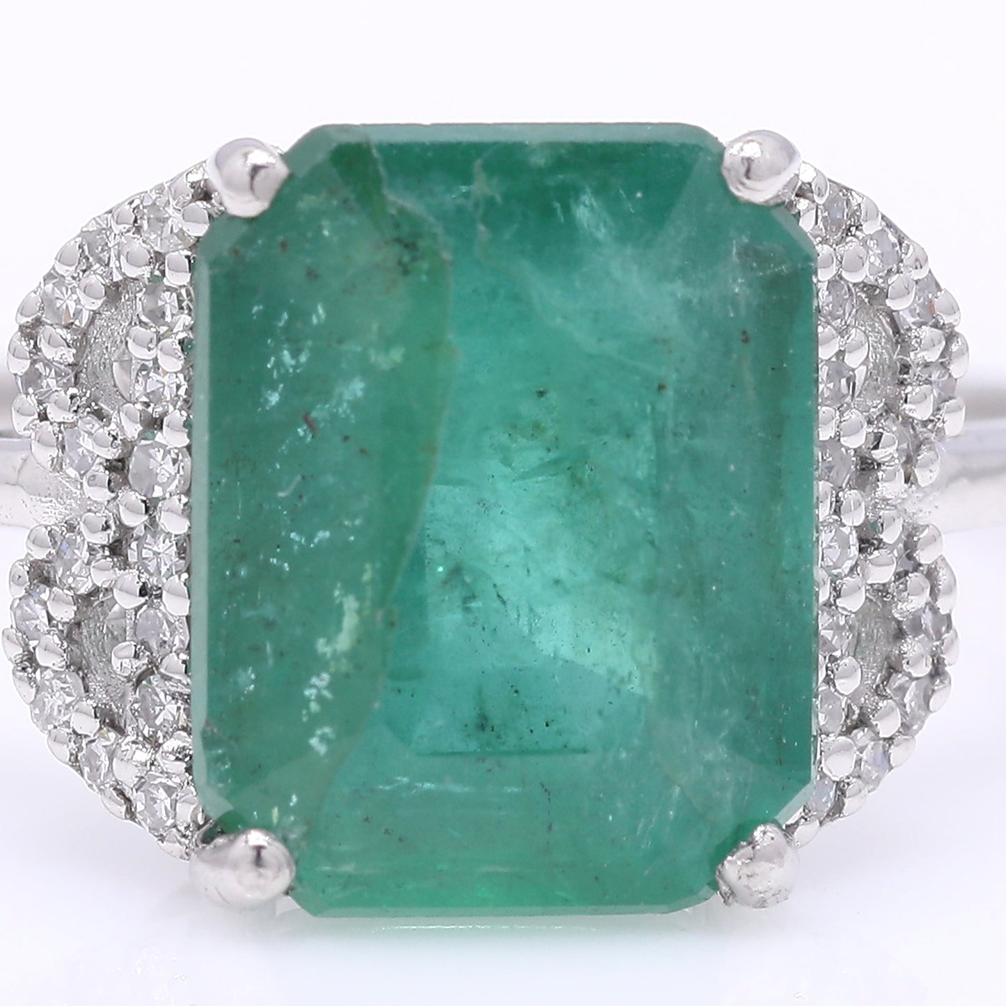 3.06 Ct Octagon Step Cut Natural Emerald 950 Platinum Ring