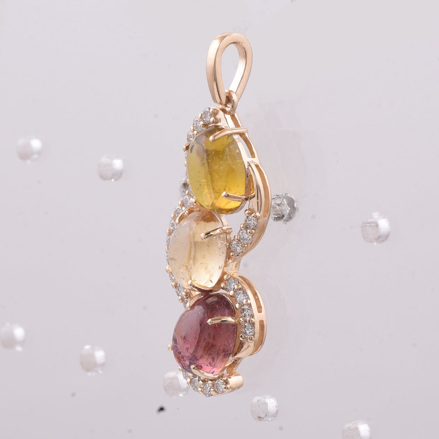 4.44 Ct Oval Cabochon Cut Natural Multi-Coloured Tourmaline 14K Gold Pendant