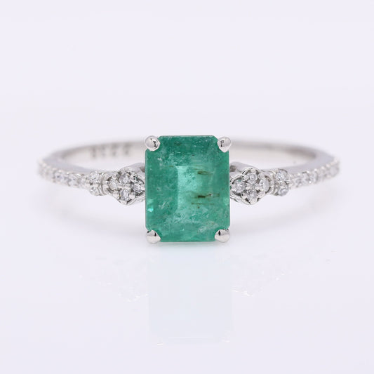 1.22 Ct Octagon Step Cut Natural Emerald 950 Platinum Ring