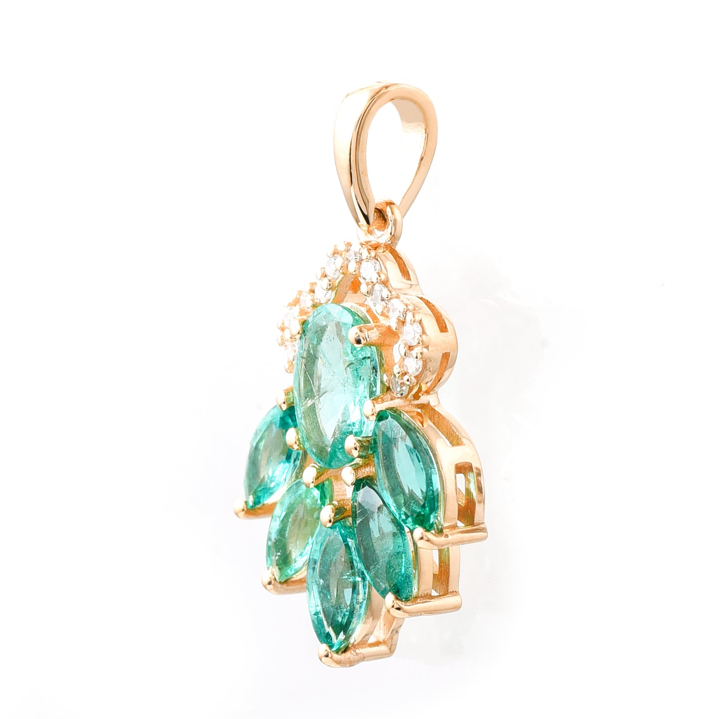 1.06 Ct Oval Mixed Cut, Marquise Mixed Cut Natural Emerald 14K Gold Pendant