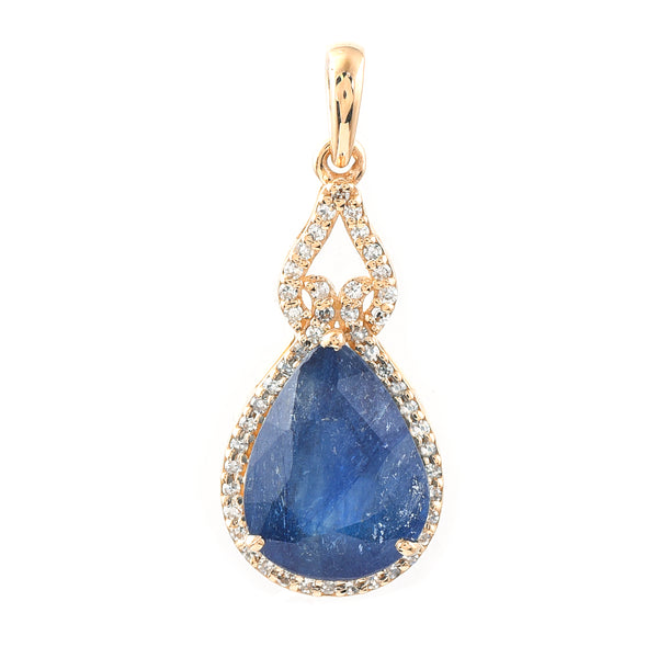 4.52 Ct Pear Mixed Cut Natural Sapphire 14K Gold Pendant