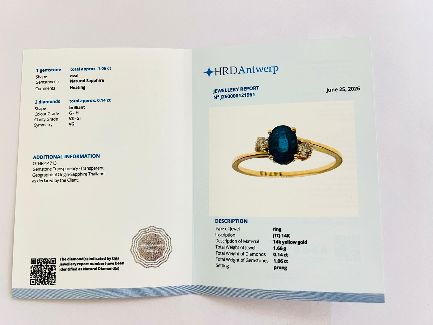 1.20 Ct Oval Natural Sapphire 14K Gold Ring