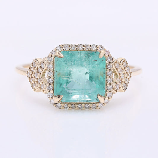 2.48 Ct Octagon Step Cut Natural Emerald 14K Gold Ring