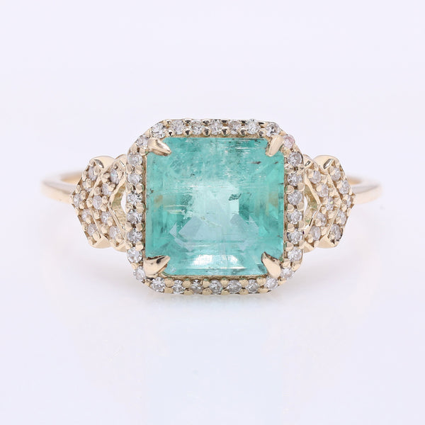 2.48 Ct Octagon Step Cut Natural Emerald 14K Gold Ring