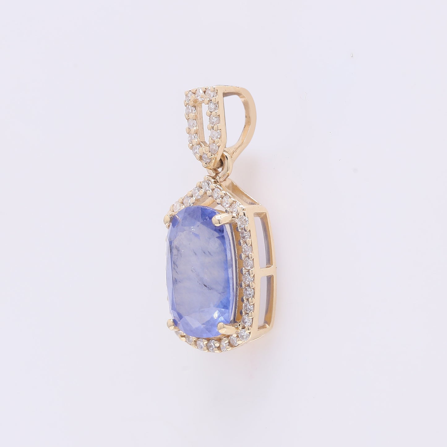 2.65 Ct Cushion Mixed Cut Natural Sapphire 14K Gold Pendant