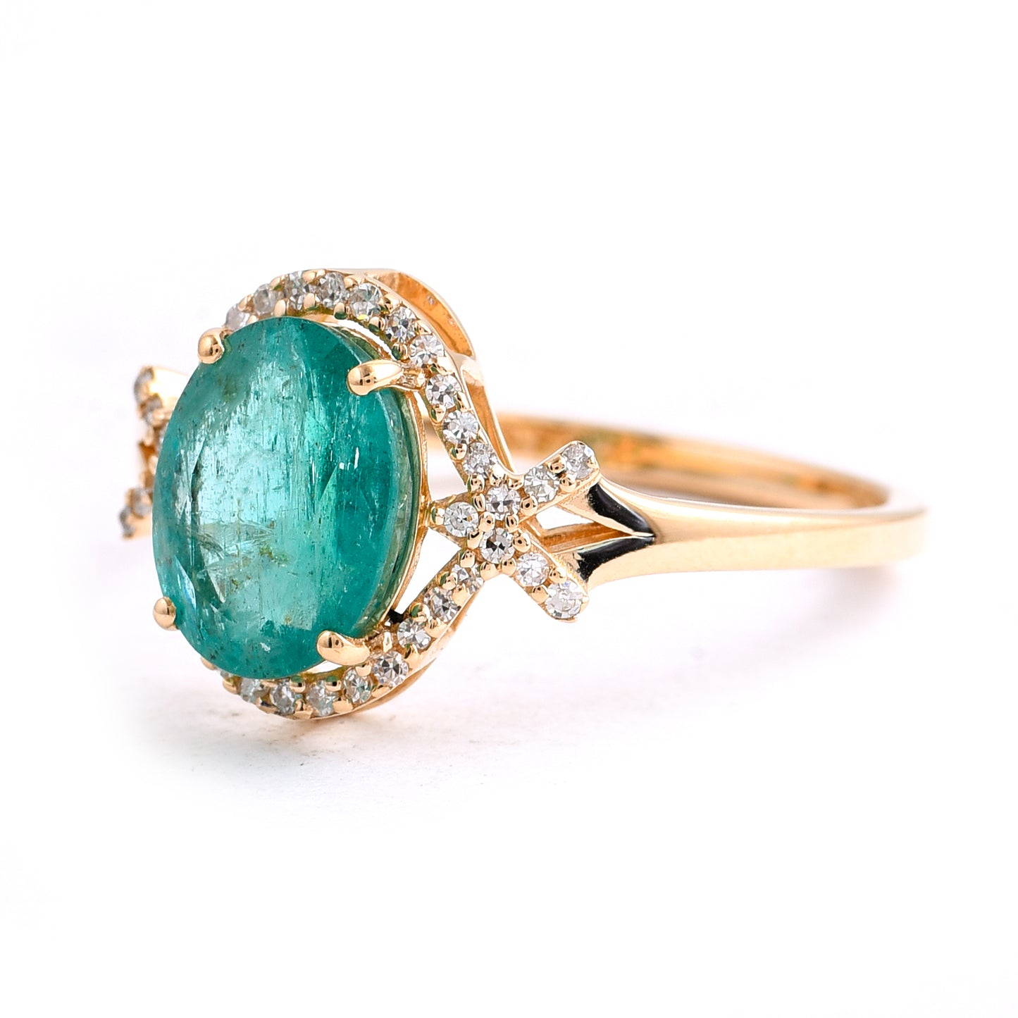 1.94 Ct Oval Mixed Cut Natural Emerald 14K Gold Ring