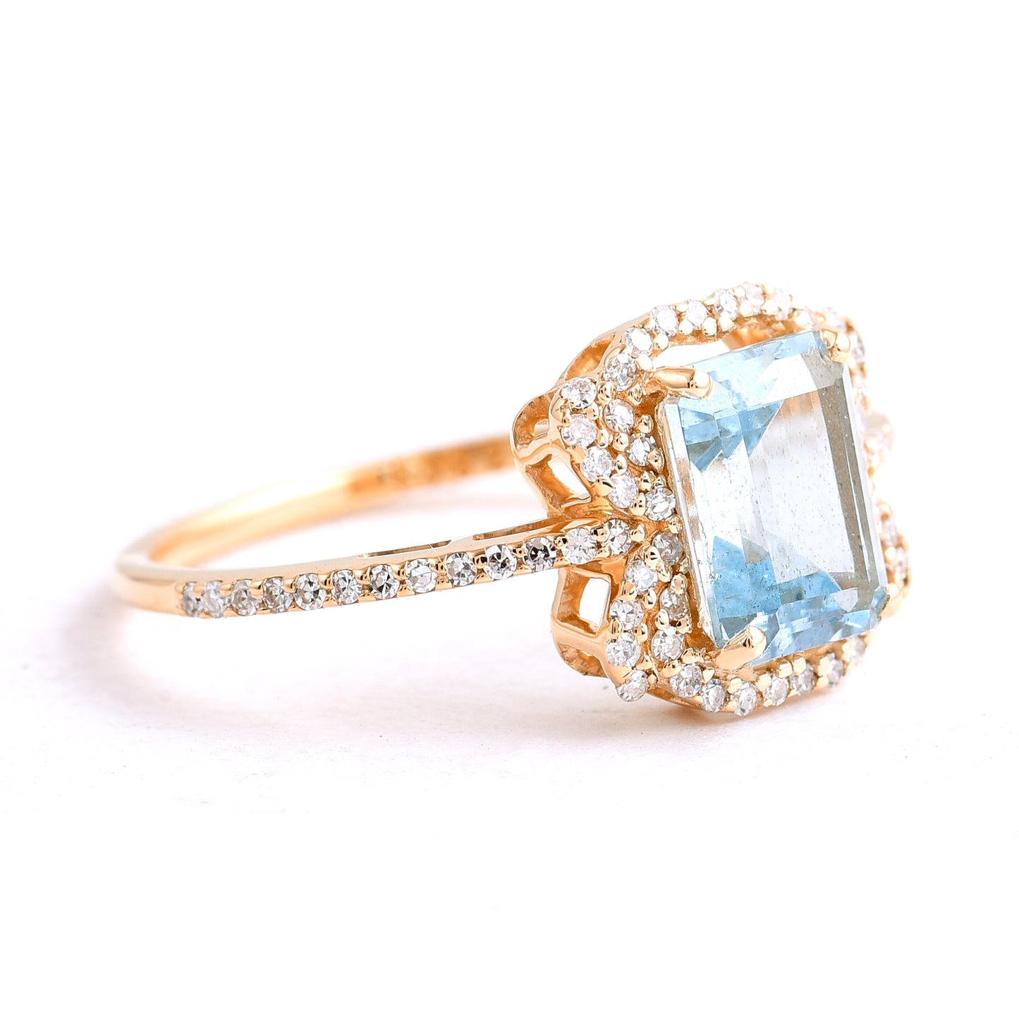 1.64 Ct Octagon Step Cut Natural Aquamarine 14K Gold Ring