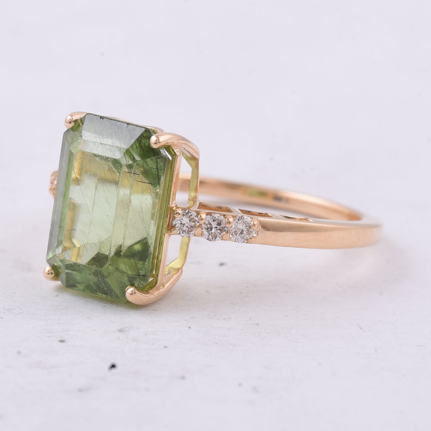 5.33 Ct Octagon Natural Peridot 14K Gold Ring