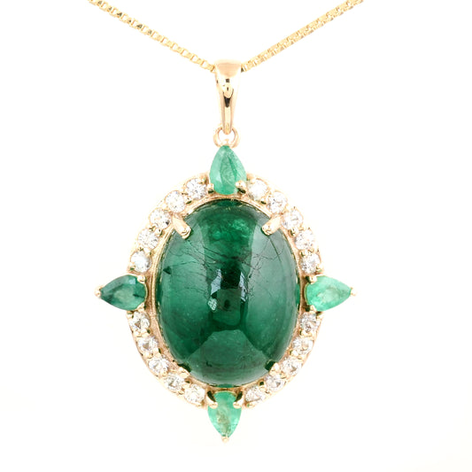 11.58 Ct Oval Natural Beryl Emerald 14K Gold Pendant