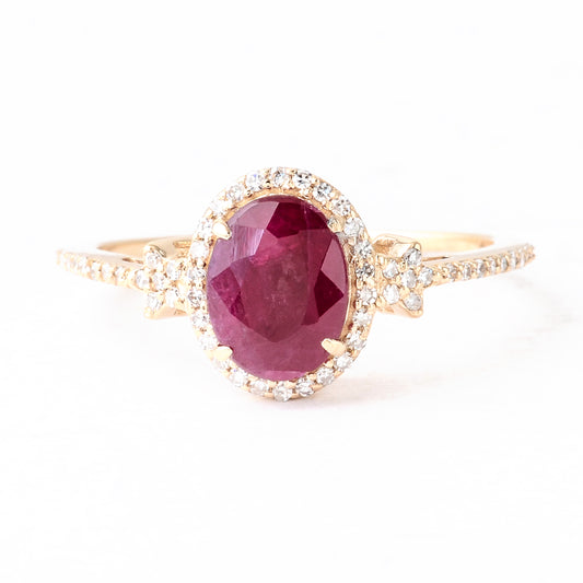 2.03 Ct Oval Mixed Cut Natural Corundum Ruby 14K Gold Ring