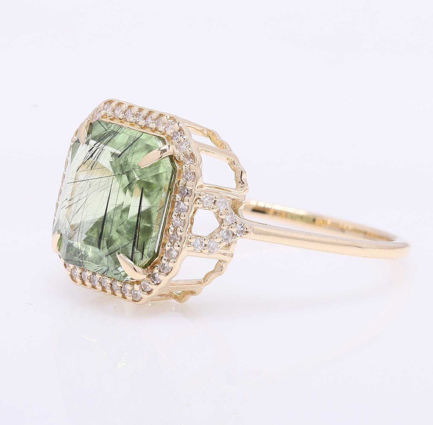 3.88 Ct Octagon Step Cut Natural Peridot 14K Gold Ring