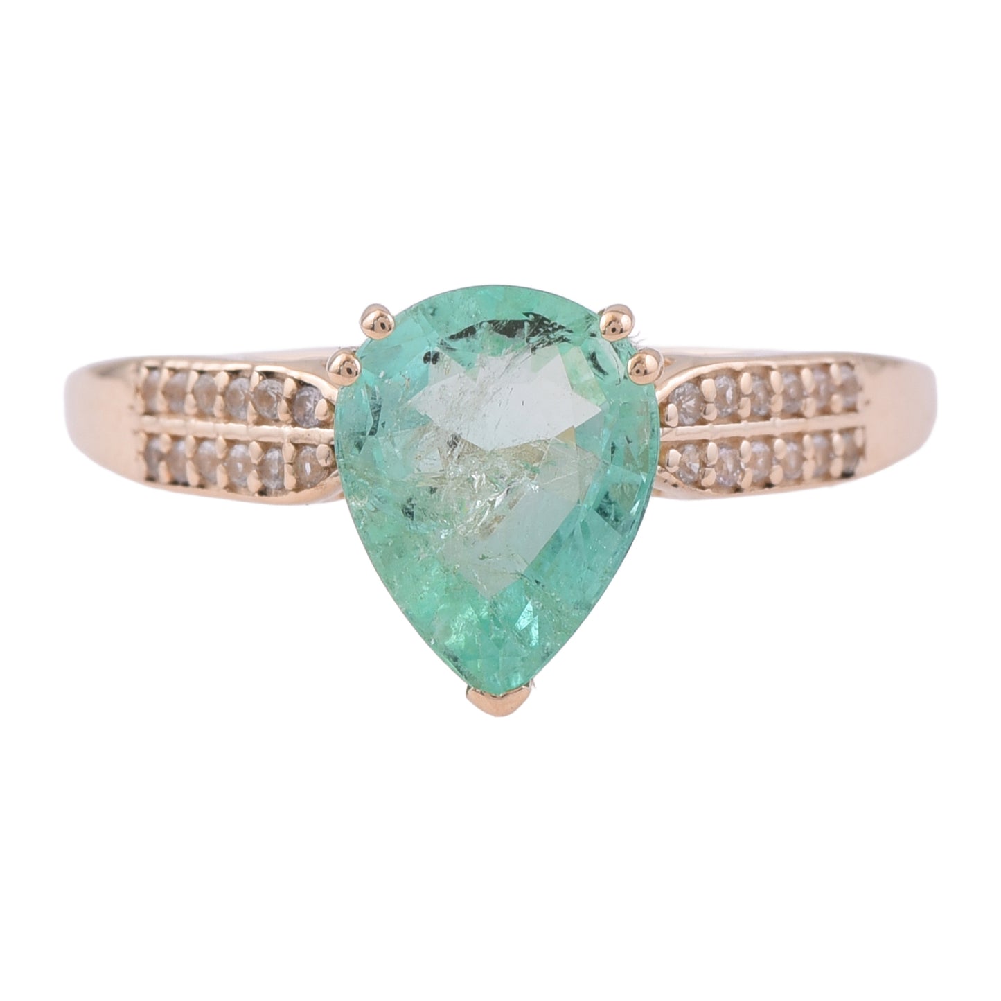 2.02 Ct Pear Emerald 9K Gold Ring
