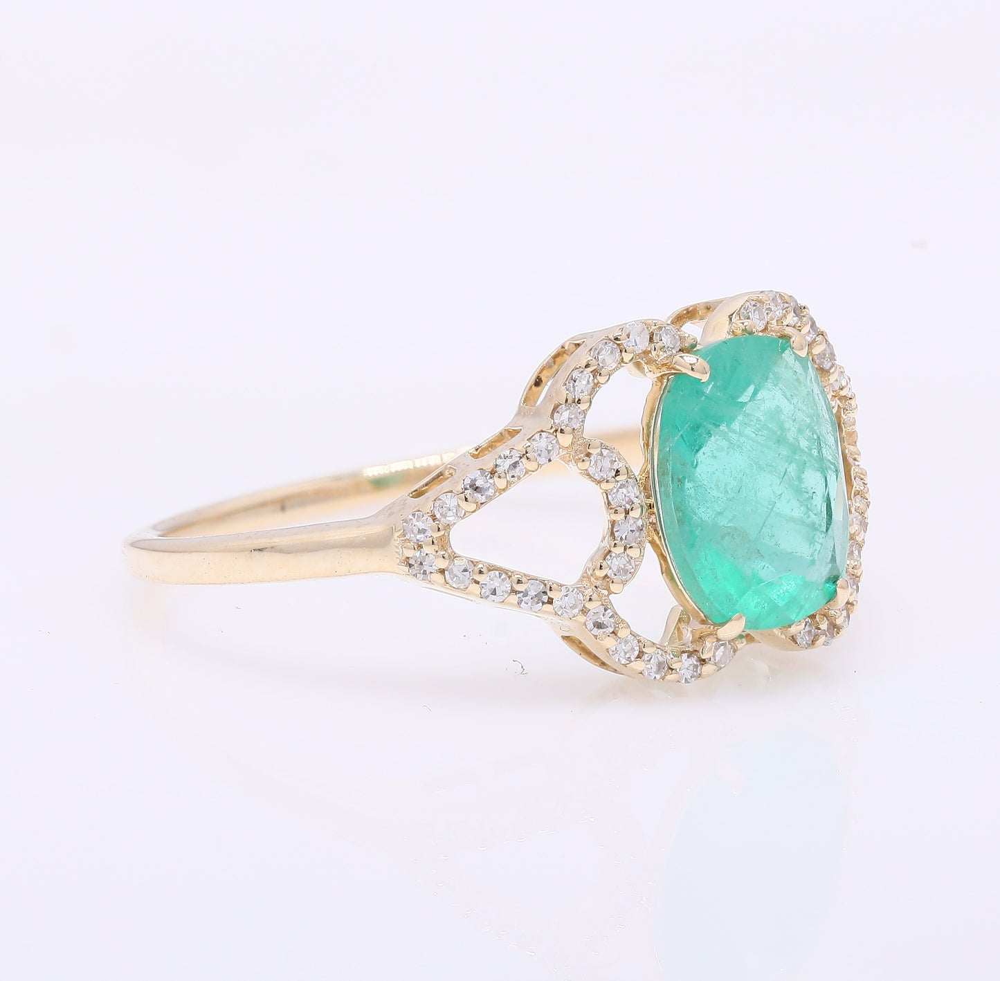 1.51 Ct Cushion Mixed Cut Natural Emerald 14K Gold Ring