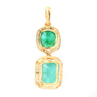 3.22 Ct Octagon Step Cut, Cushion Mixed Cut Natural Emerald 14K Gold Pendant
