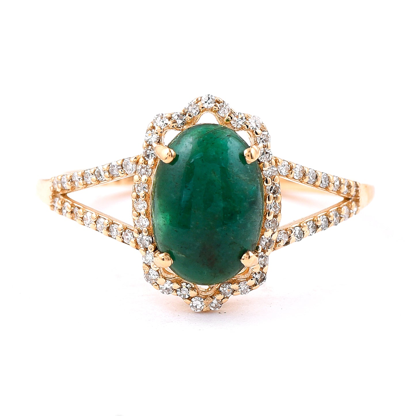 1.70 Ct Oval Cabochon Cut Natural Emerald 14K Gold Ring