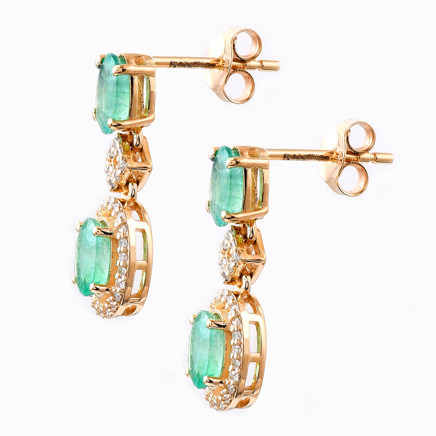 2.08 Ct Oval Mixed Cut Natural Emerald 14K Gold Earrings