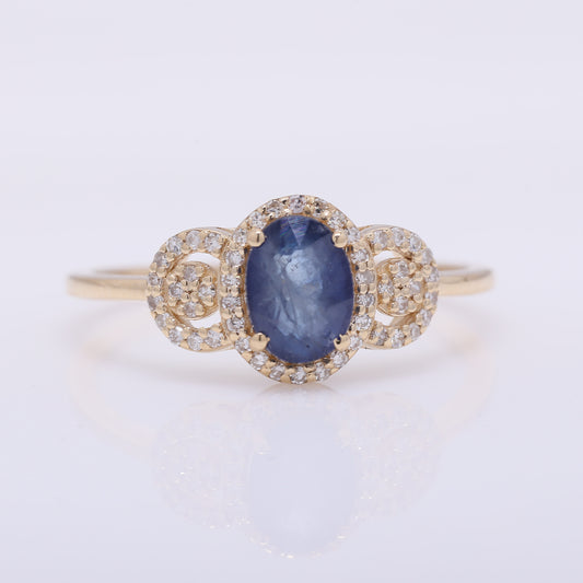 1.17 Ct Oval Mixed Cut Natural Sapphire 14K Gold Ring