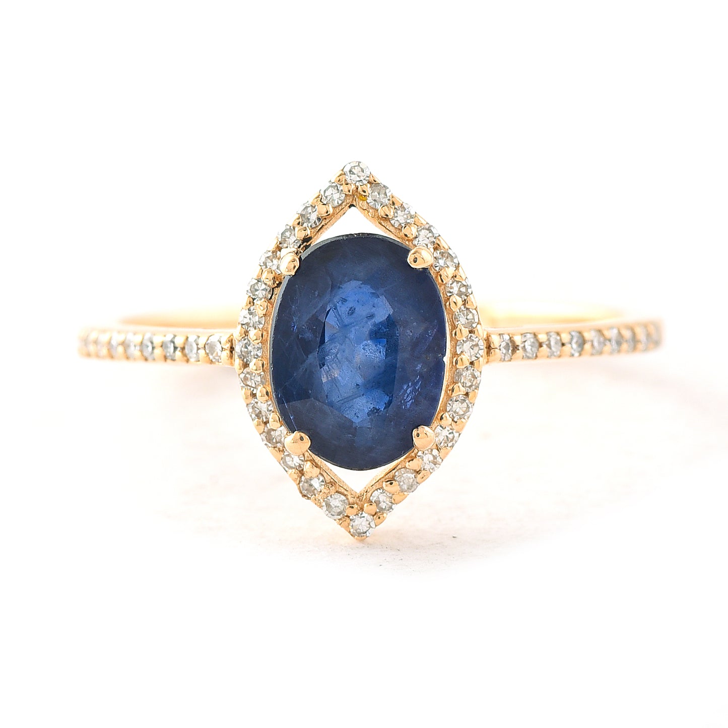 1.38 Ct Oval Mixed Cut Natural Sapphire 14K Gold Ring