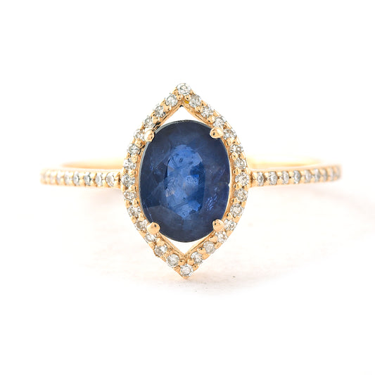 1.38 Ct Oval Mixed Cut Natural Sapphire 14K Gold Ring