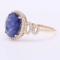2.77 Ct Oval Mixed Cut Natural Sapphire 14K Gold Ring