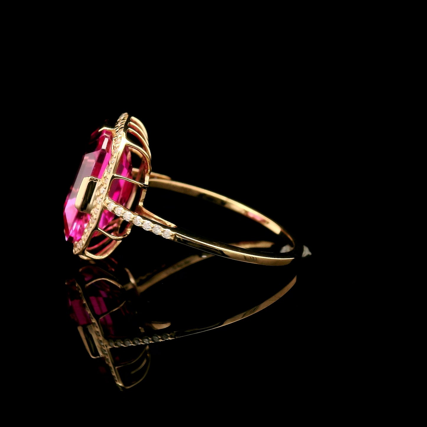 8.41 Ct Emerald Cut Lab Grown Pink Sapphire 14K Gold Ring