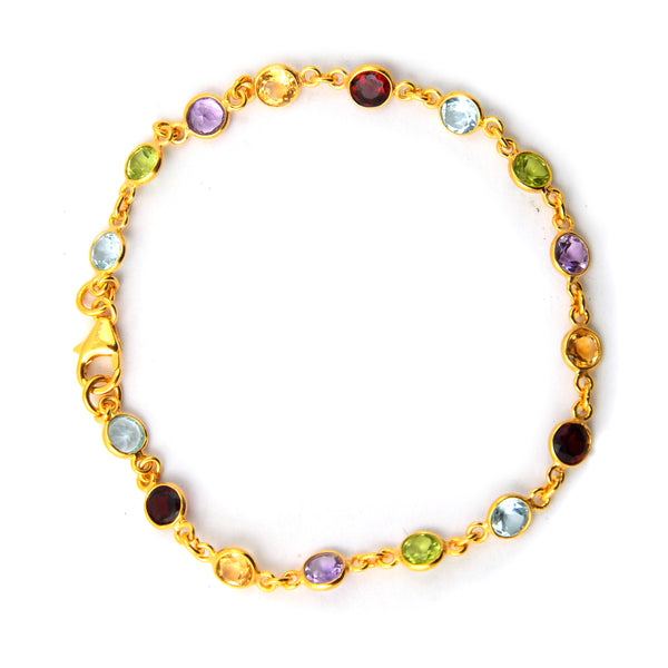 4.70 Ct Round Garnet, Peridot, Blue Topaz, Citrine, Amethyst 925 Sterling Silver Bracelet