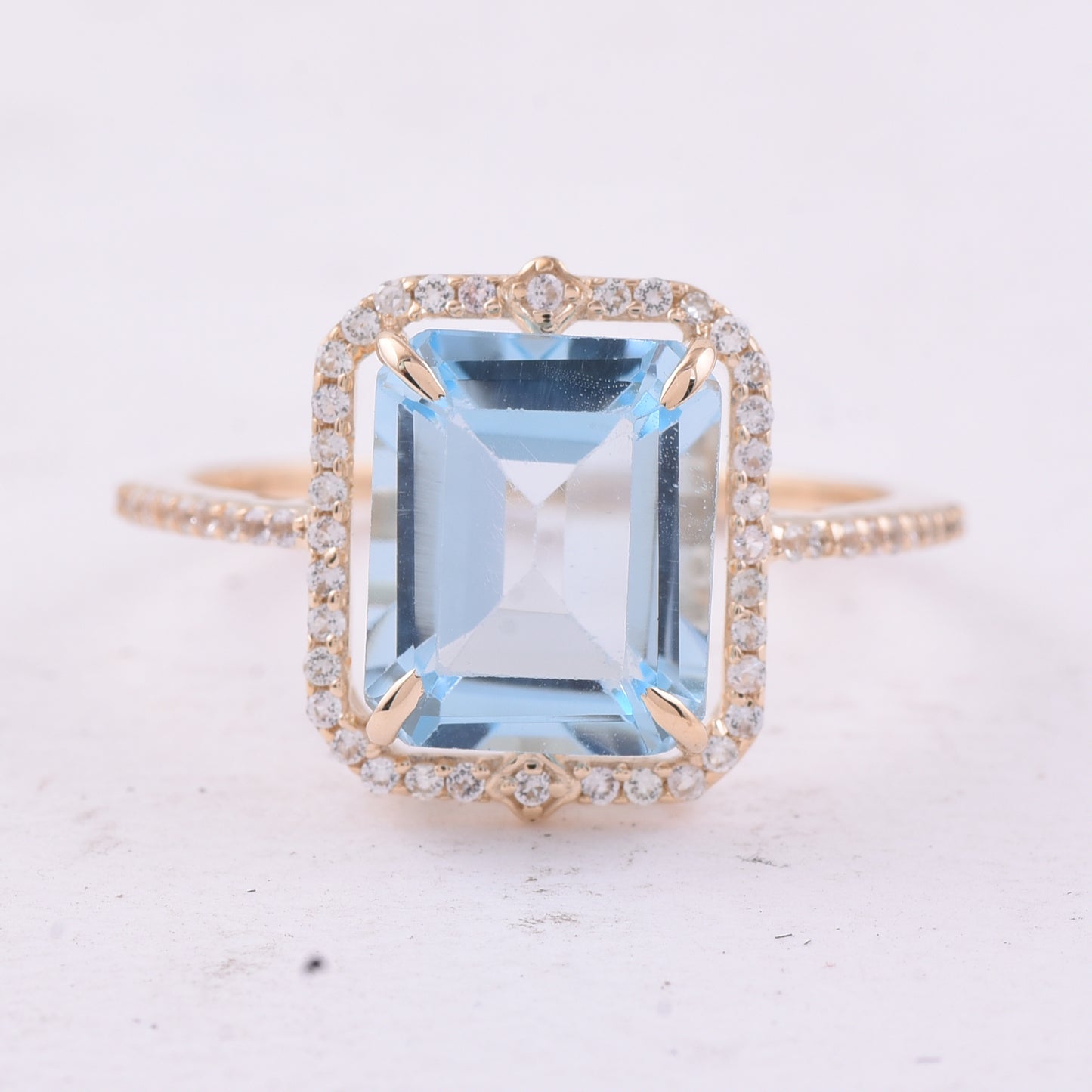 4.17 Ct Octagon Blue Topaz 9K Gold Ring