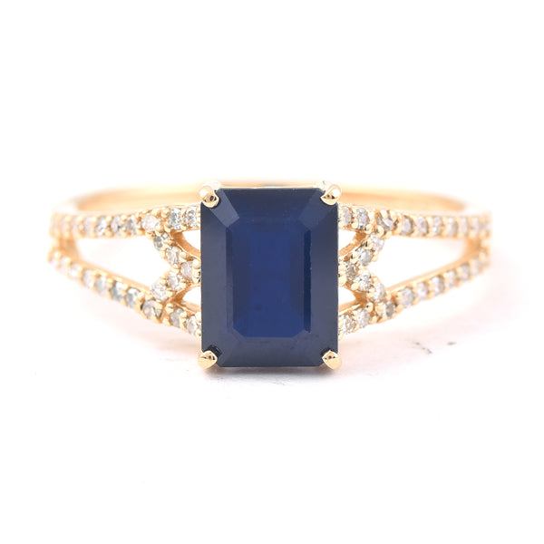 2.16 Ct Octagon Step Cut Natural Sapphire 14K Gold Ring