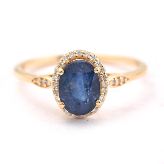 2.03 Ct Oval Mixed Cut Natural Sapphire 14K Gold Ring