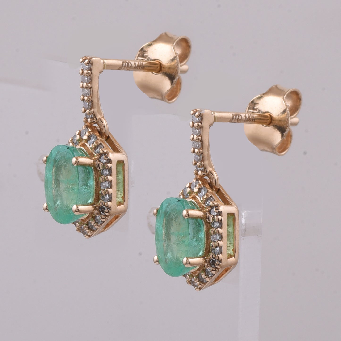 1.38 Ct Oval Natural Emerald 14K Gold Earrings