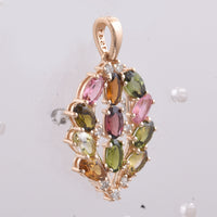 2.31 Ct Oval Natural Multi-Coloured Tourmaline 14K Gold Pendant