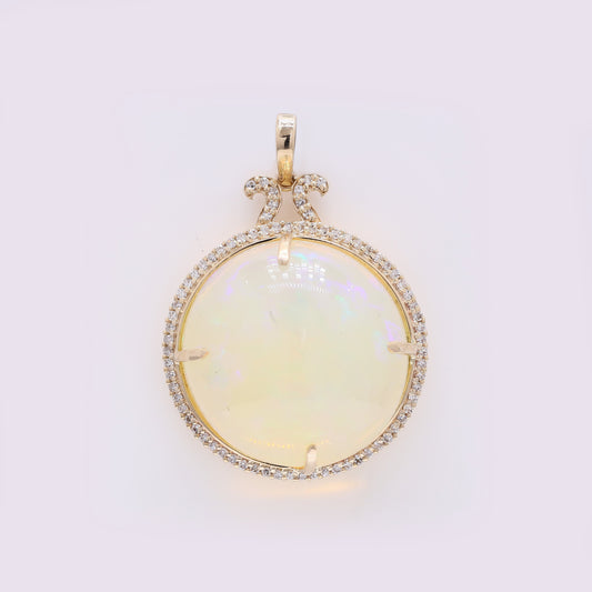 18.33 Ct Round Cabochon Natural Opal 14K Gold Pendant