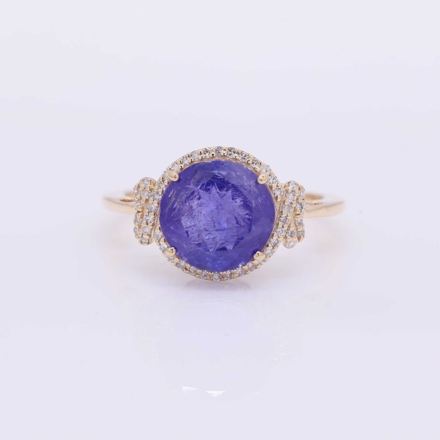 4.09 Ct Round Mixed Cut Natural Tanzanite 14K Gold Ring